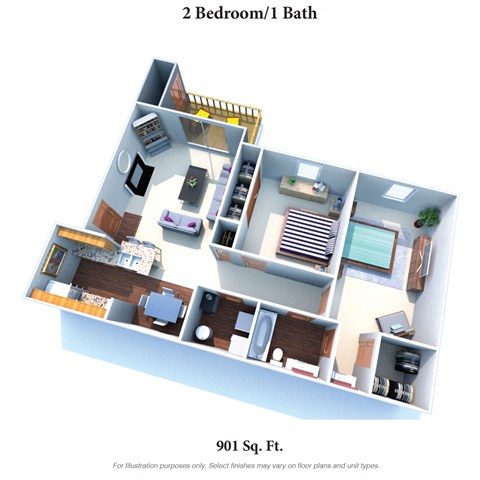 Floor plan for 2 beds, 1 bath, 952 sqft